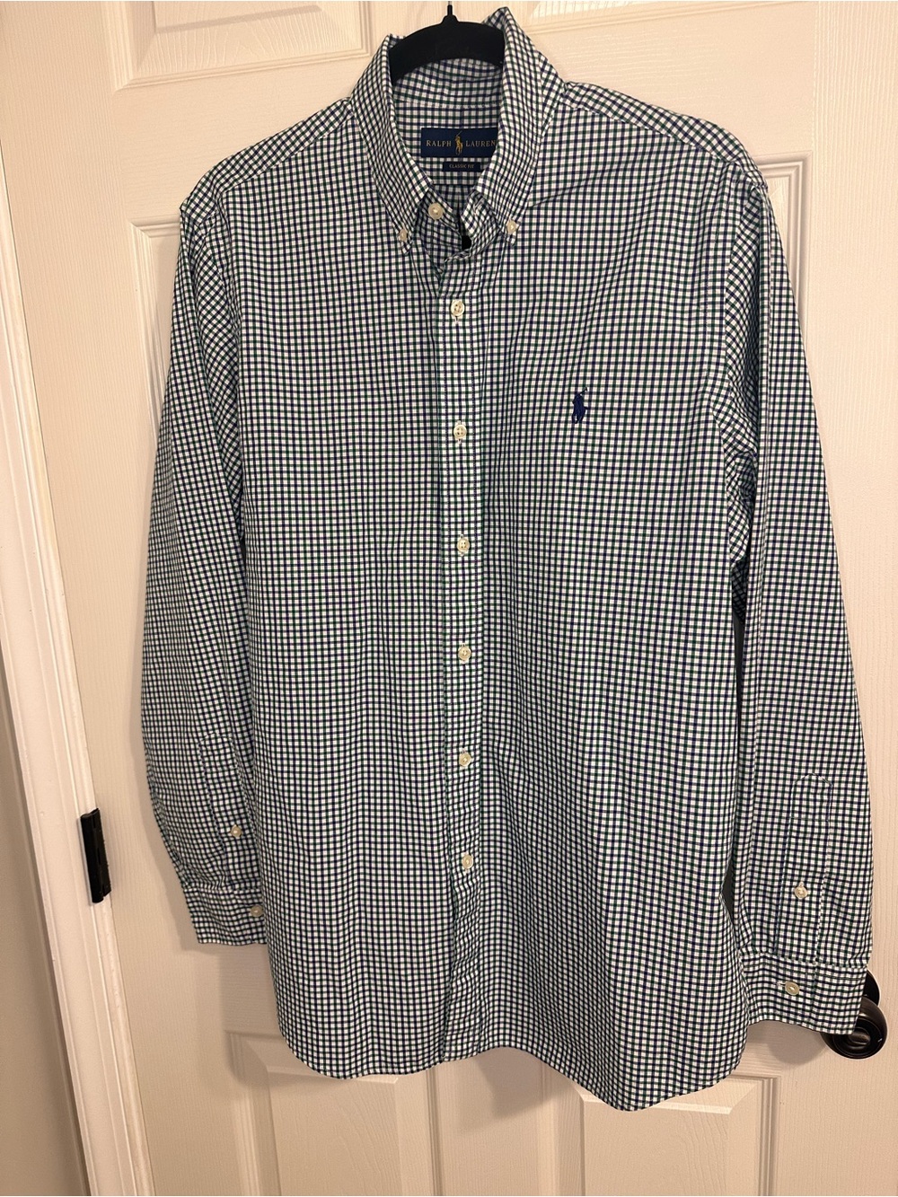 Ralph Lauren Navy and White Gingham Button-Down Shirt